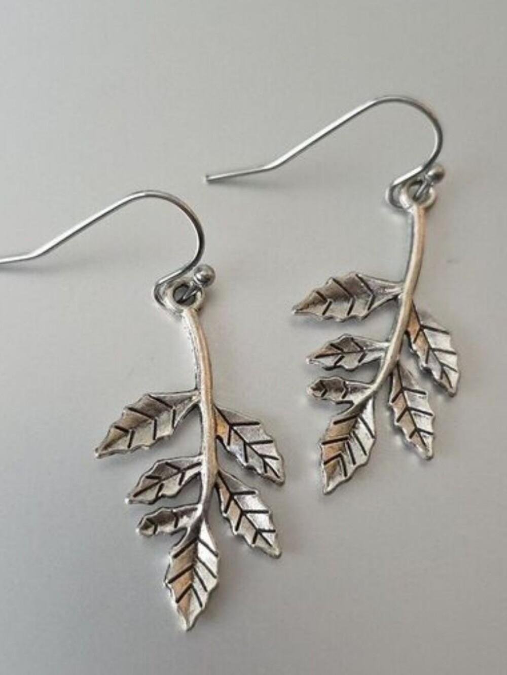 Silver Leaf Earrings Lightweight 925 French Style Posts